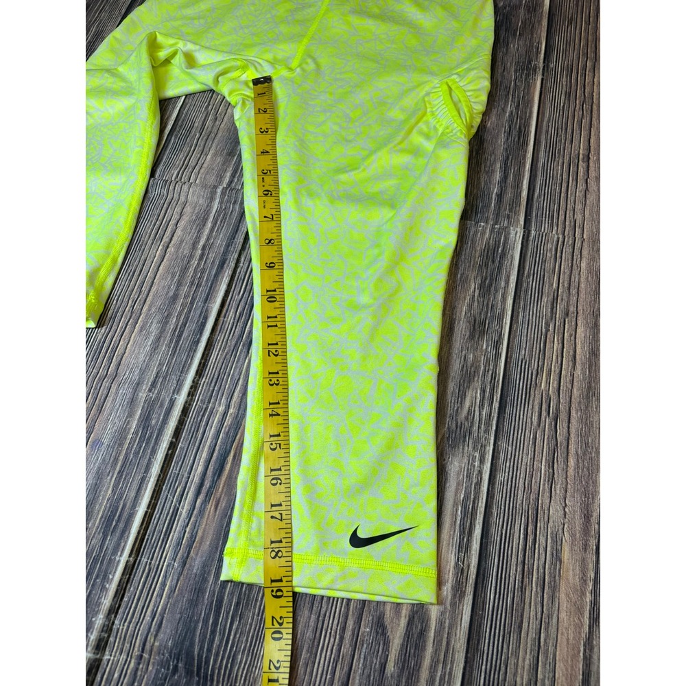 Nike Dri-FIT Leggings Womens S Neon Yellow White Geometric Print Capri 646194 - Picture 6 of 14